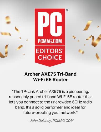 TP-Link Archer AXE75 Tri-Band WiFi 6E Router – AX5400 Gigabit Wireless Internet for Gaming, VPN, OneMesh, WPA3 Security