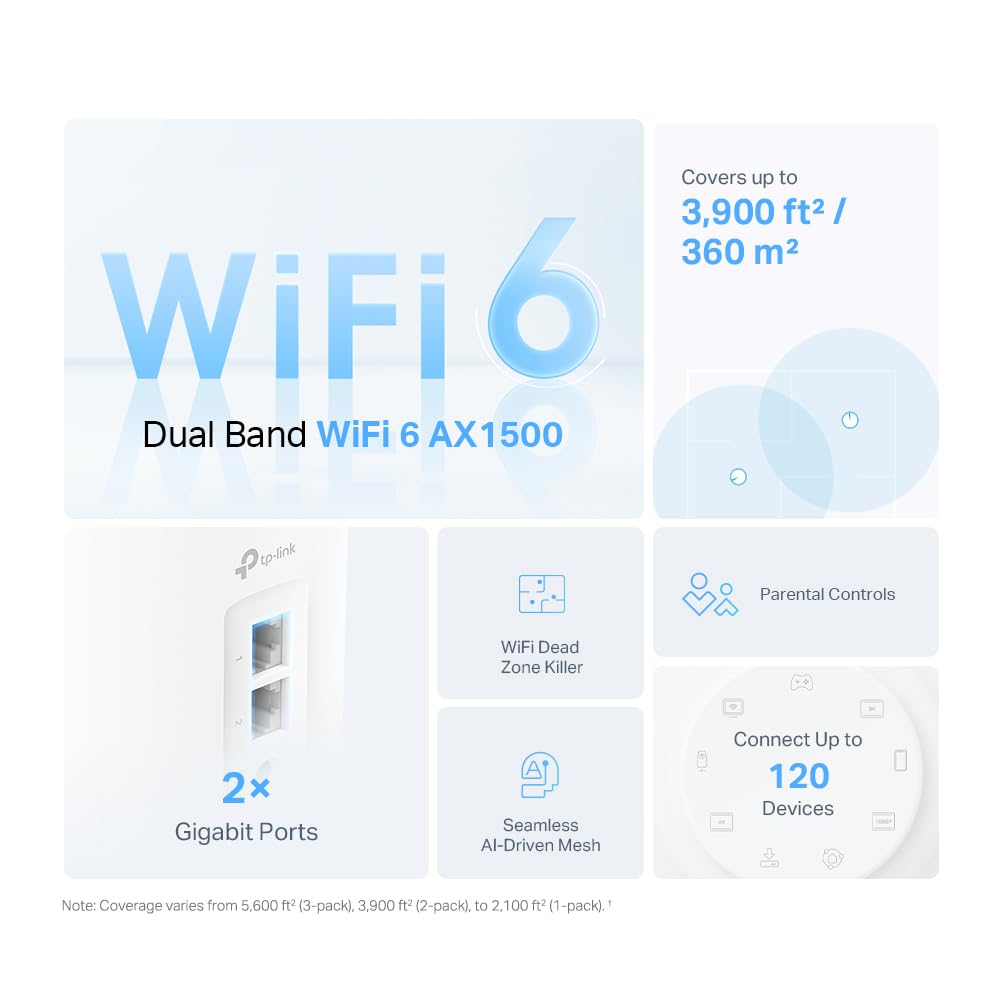 TP-Link Deco X10 (3-Pack) Mesh WiFi 6 System, AX1500Mbps, Coverage Up to 5600ft², Easy Setup, Router & Extender for Gaming & 4K, Alexa & Google Home Compatible