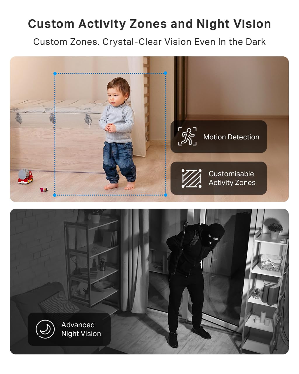 2K 3MP Indoor WiFi Security Camera with Pan Tilt, Motion Tracking, AI Detection, Two-Way Audio, Night Vision, Baby and Pet Monitoring, Works with Alexa and Google