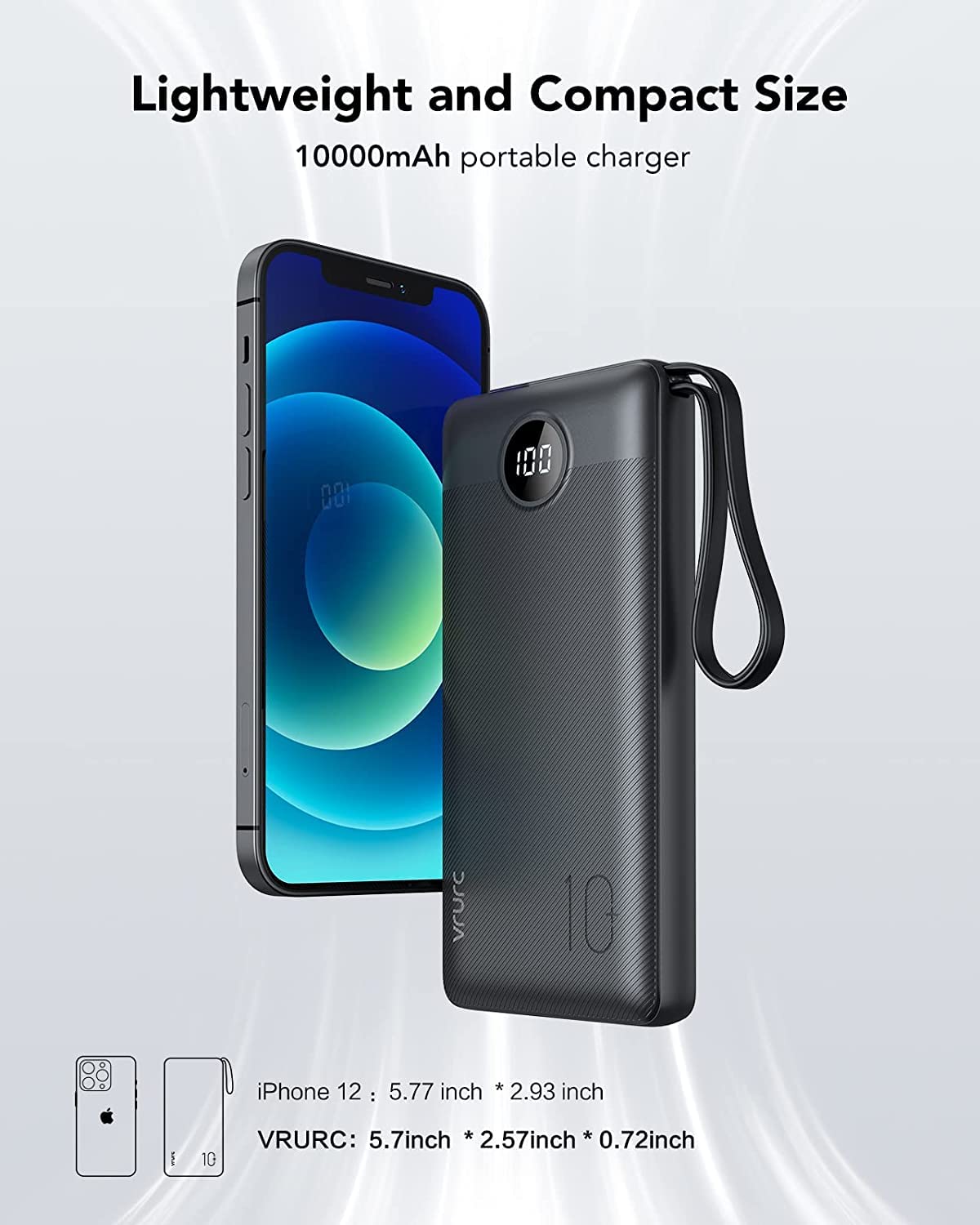 10000mAh Power Bank with Built-in Cables โ Portable Charger with 5 Outputs, 2 Inputs, LED Display, USB-C, Compatible with iPhone 16/15/14, Samsung S21/S20