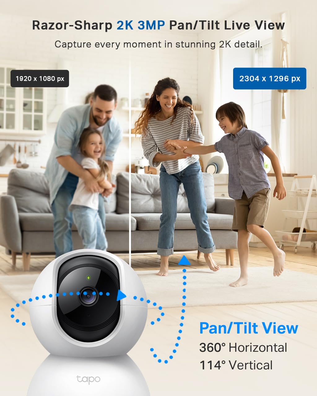 2K 3MP Indoor WiFi Security Camera with Pan Tilt, Motion Tracking, AI Detection, Two-Way Audio, Night Vision, Baby and Pet Monitoring, Works with Alexa and Google