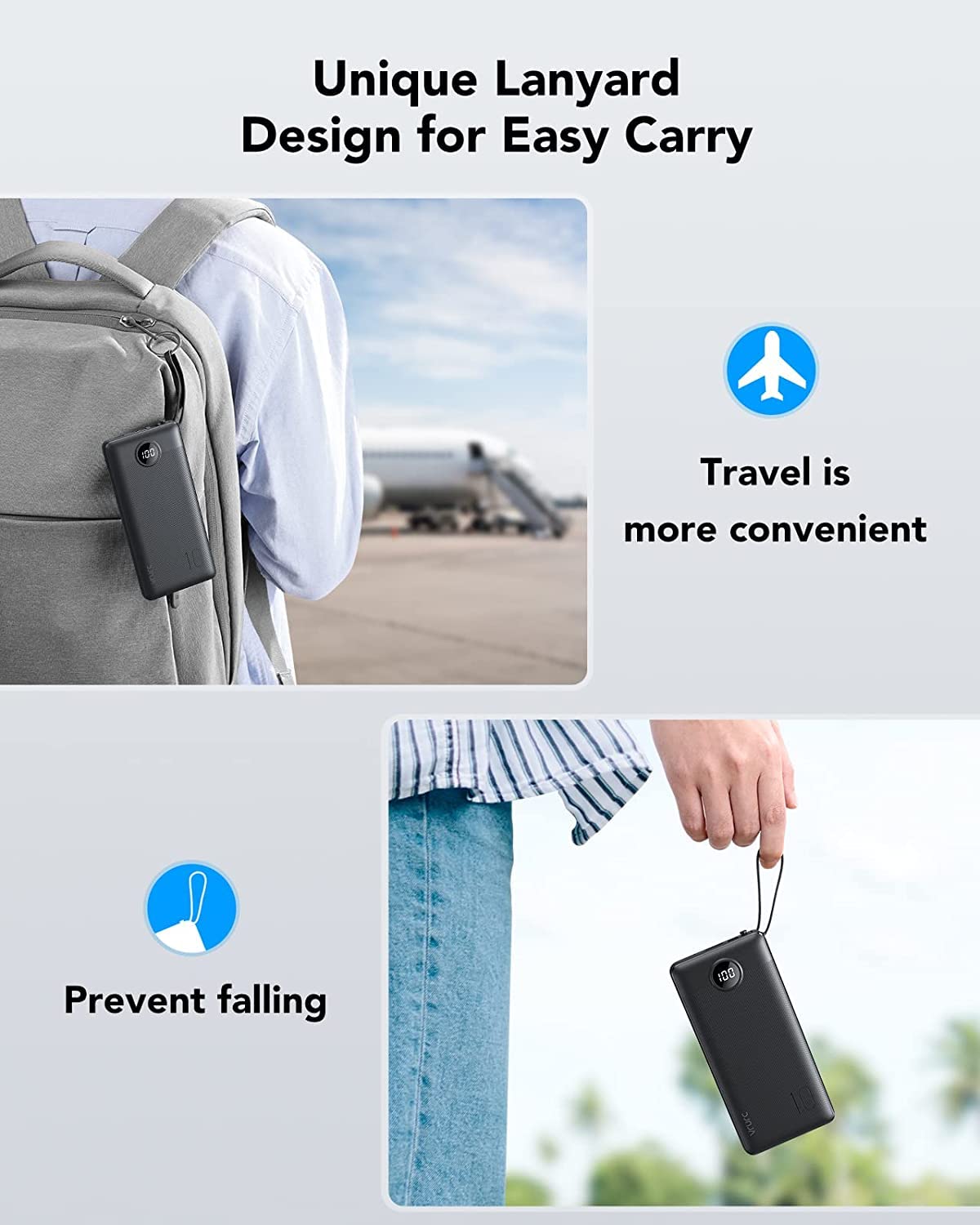10000mAh Power Bank with Built-in Cables โ Portable Charger with 5 Outputs, 2 Inputs, LED Display, USB-C, Compatible with iPhone 16/15/14, Samsung S21/S20
