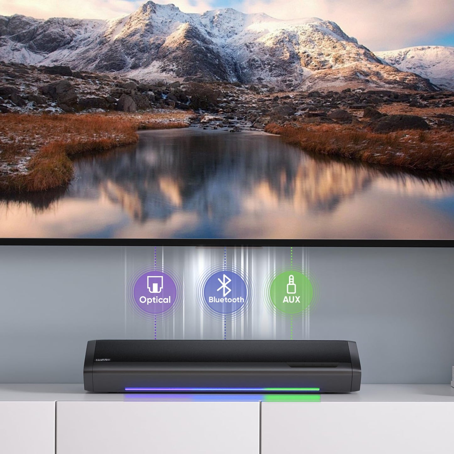 17-inch TV Soundbar - 2.1 Channel Surround Sound System with Adjustable Bass, Volume Indicator, and Bluetooth/Optical/AUX Input for PC and Projector