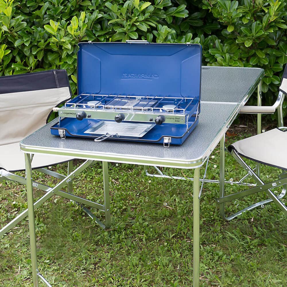 Campingaz Chef Folding Double Burner Stove & Grill - Compact Gas Cooker for Camping, Festivals & Outdoor Cooking, Blue