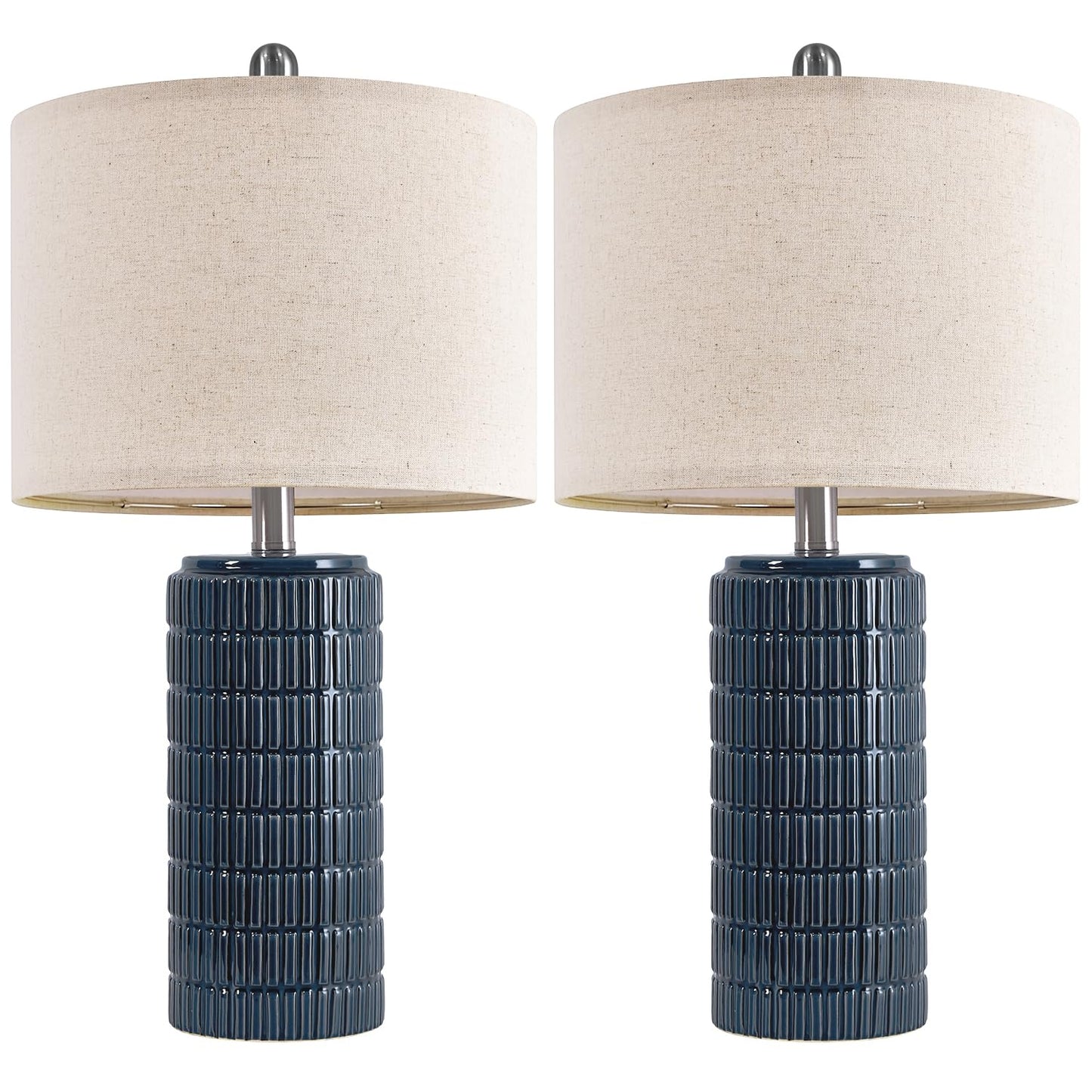 23" Blue Ceramic Table Lamps – Set of 2, Farmhouse Bedside Lamps for Bedroom, Living Room, End Tables & Nightstands