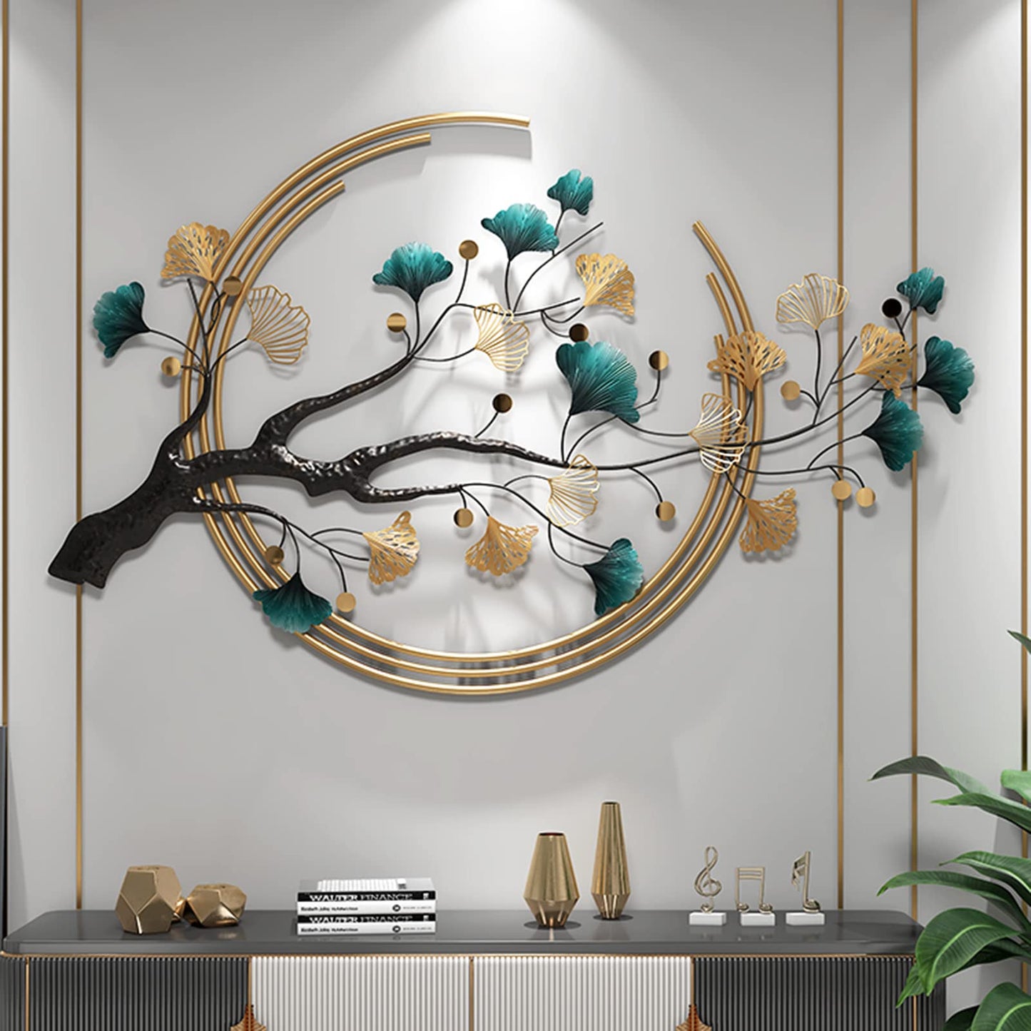 Luxury Metal Ginkgo Leaf Wall Art – Handmade Nature-Inspired Sculpture (110×68cm)