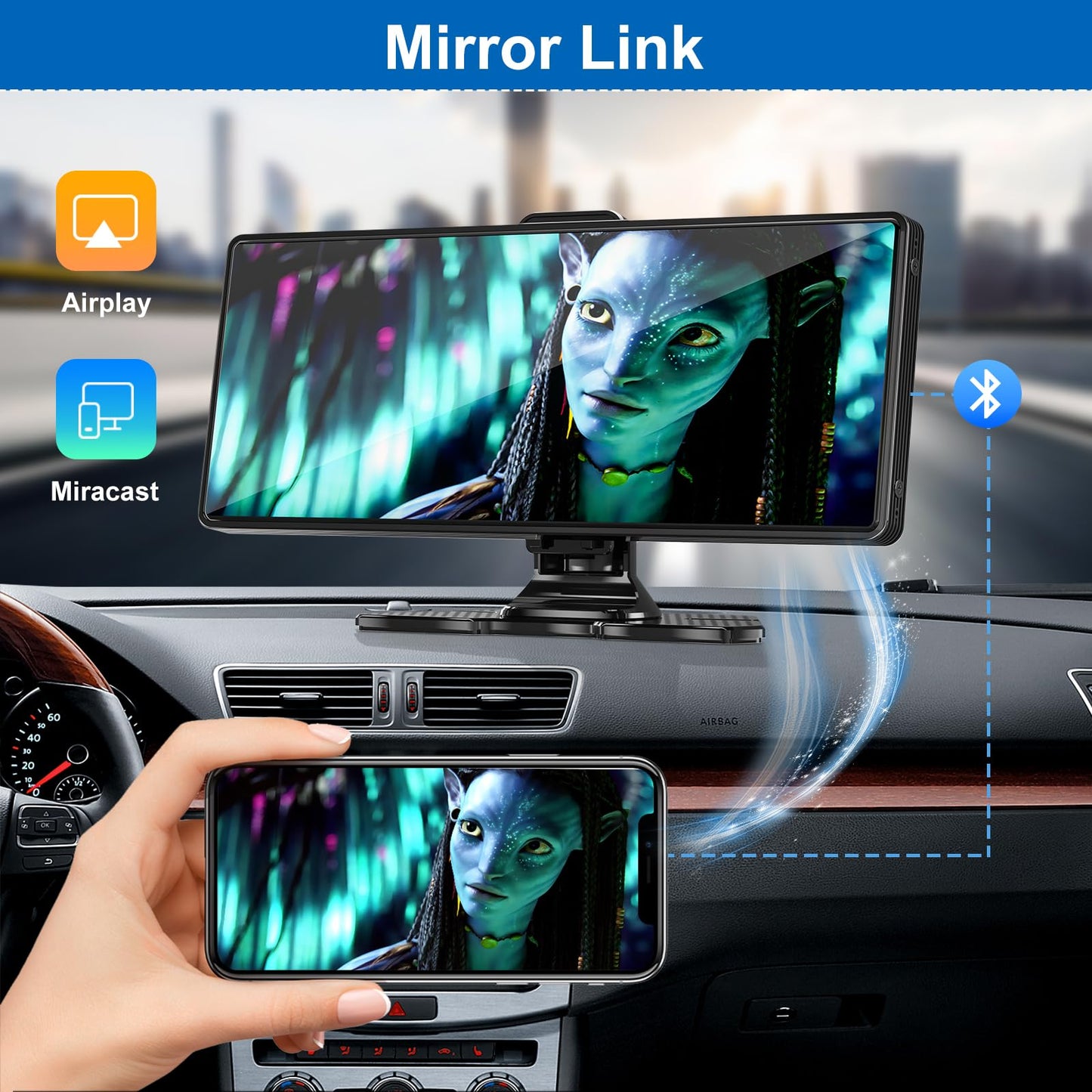 Wireless Car Stereo with Apple CarPlay and Android Auto, 4K Front Dash Cam, 10.26" Touch Screen CarPlay Radio, Loop Recording, 1080P Rear Camera, Mirror Link, GPS Navigation, Bluetooth, 64GB TF, Siri, FM Radio