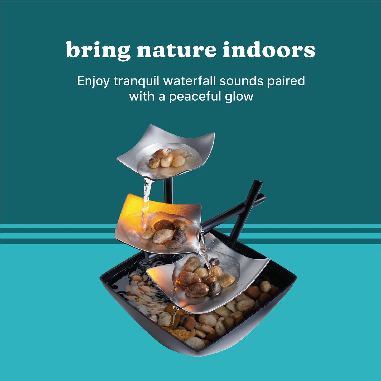Tabletop Water Fountain with LED Lighting – Indoor Zen Décor with Pump & River Rocks (8.25")
