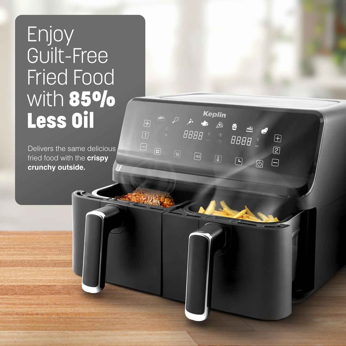 9L Dual Zone Air Fryer – 2700W Energy-Saving Cooker with 6 Cooking Functions, Extra-Large Capacity for Healthy Meals, Roast, Bake, Dehydrate, Crisp – Family Size (9L)