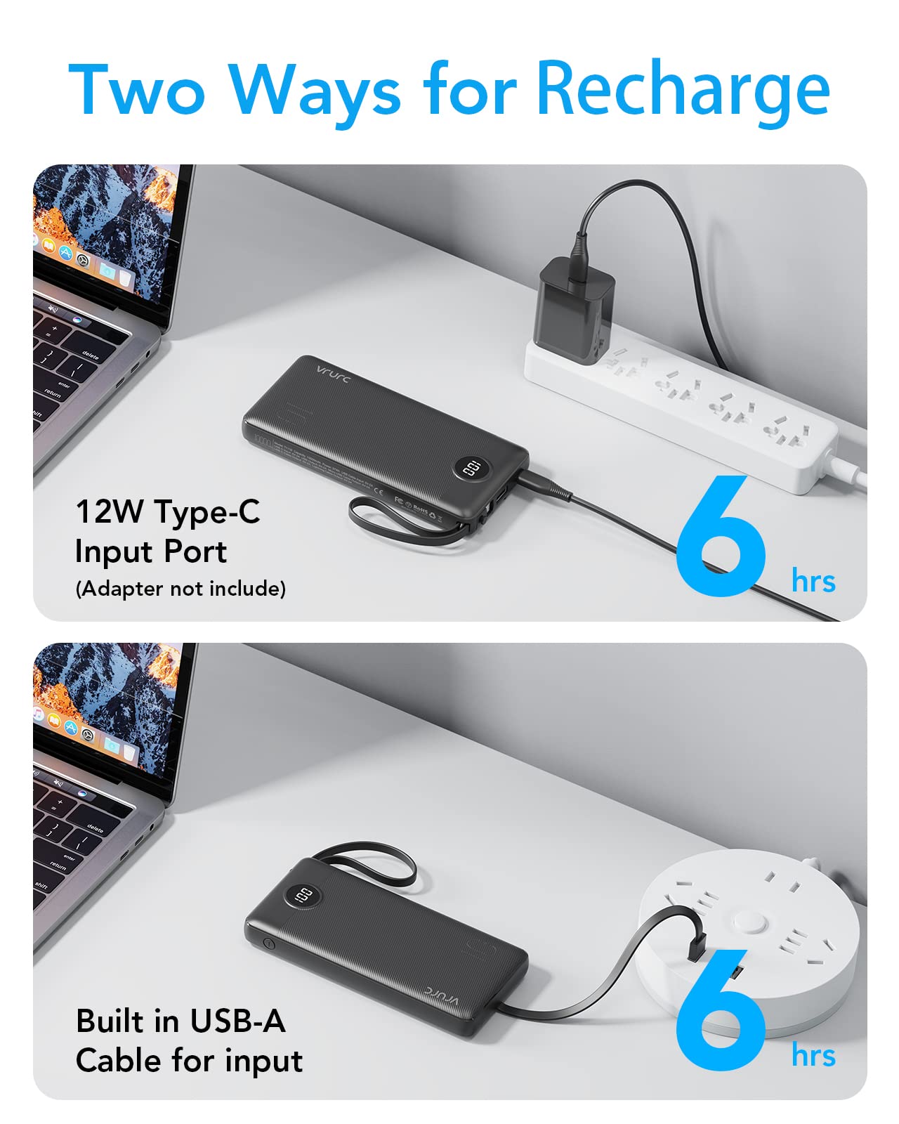 10000mAh Power Bank with Built-in Cables โ Portable Charger with 5 Outputs, 2 Inputs, LED Display, USB-C, Compatible with iPhone 16/15/14, Samsung S21/S20