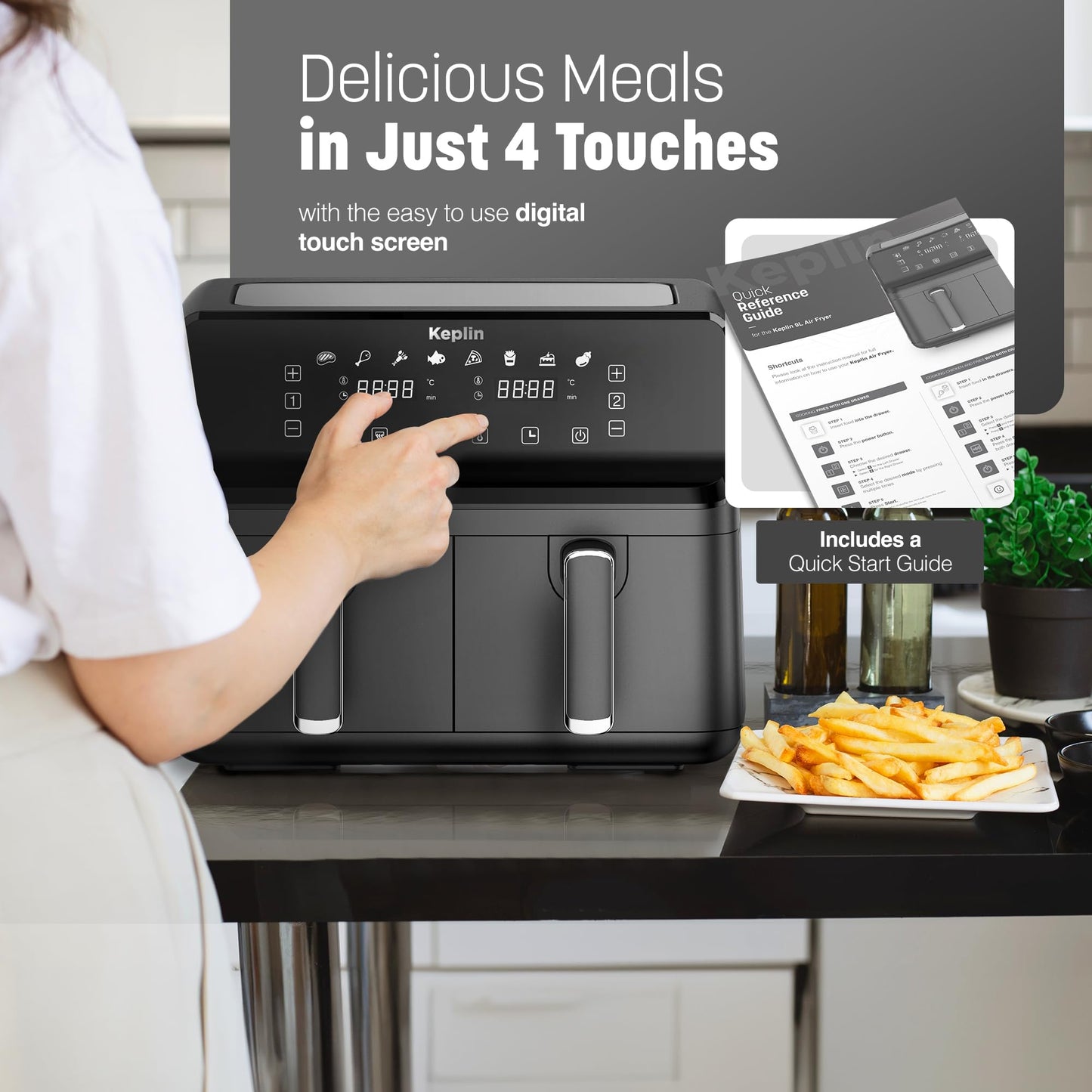 9L Dual Zone Air Fryer – 2700W Energy-Saving Cooker with 6 Cooking Functions, Extra-Large Capacity for Healthy Meals, Roast, Bake, Dehydrate, Crisp – Family Size (9L)