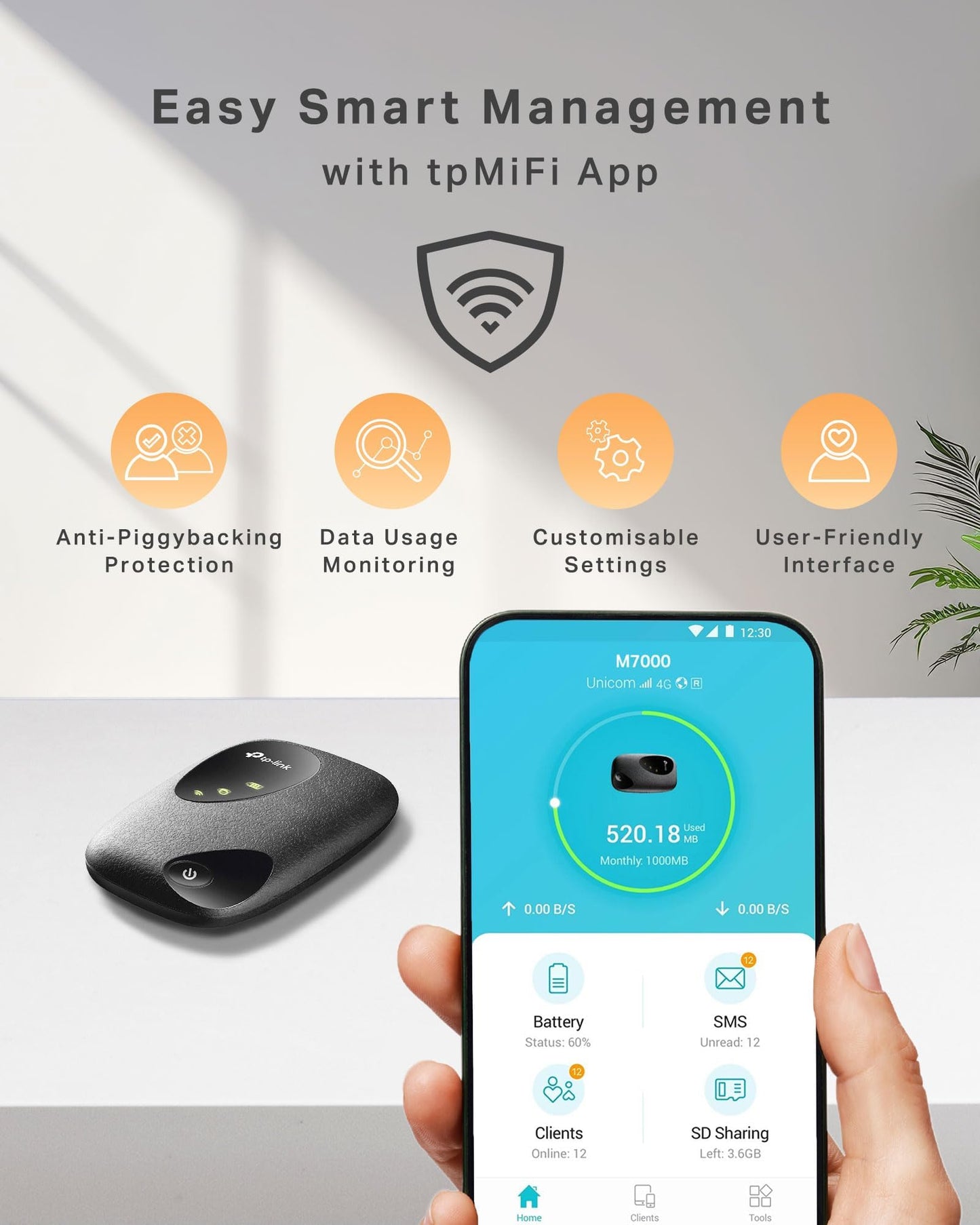 TP-Link M7000 4G MiFi Router - Portable Travel WiFi, Unlocked LTE-Advanced Cat4, 8 Hours Battery, SIM Card Slot, High Compatibility for Mobile Hotspot & Caravan Wi-Fi