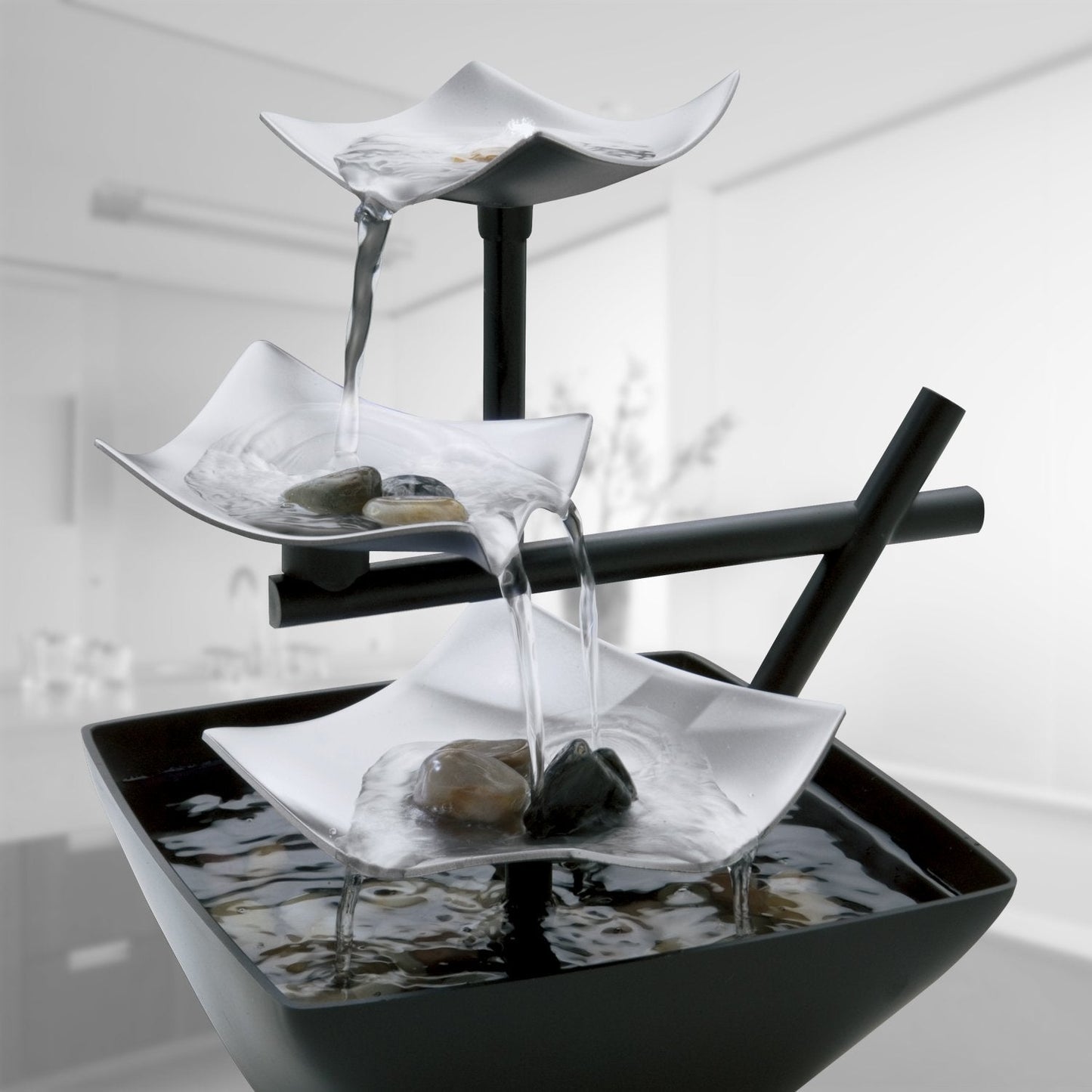 Tabletop Water Fountain with LED Lighting – Indoor Zen Décor with Pump & River Rocks (8.25")