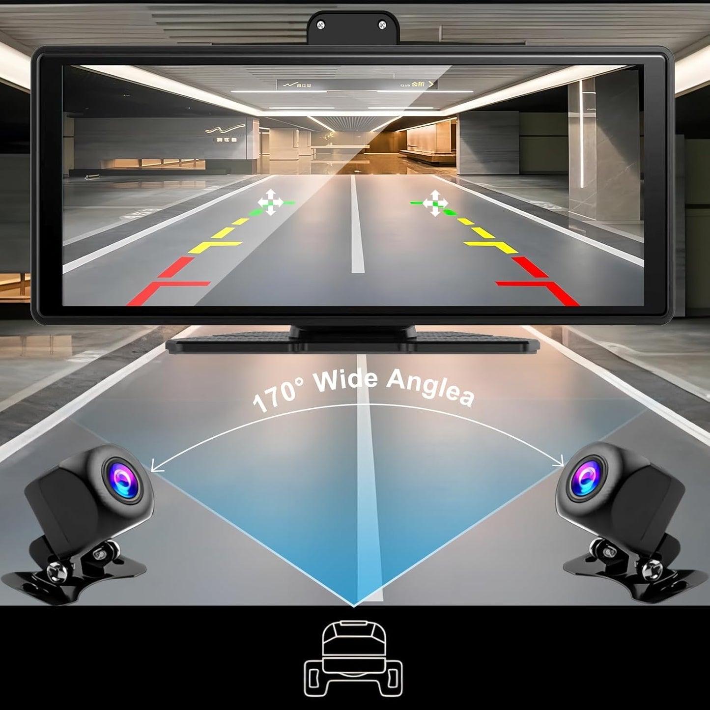 Wireless Car Stereo with Apple CarPlay and Android Auto, 4K Front Dash Cam, 10.26" Touch Screen CarPlay Radio, Loop Recording, 1080P Rear Camera, Mirror Link, GPS Navigation, Bluetooth, 64GB TF, Siri, FM Radio
