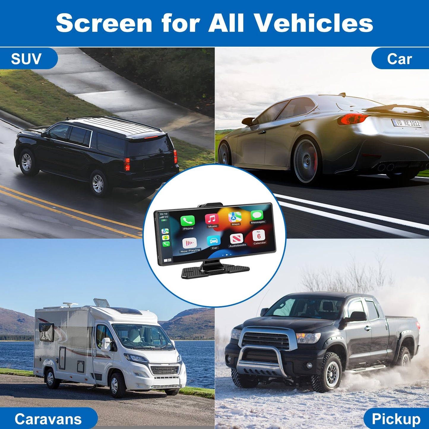 Wireless Car Stereo with Apple CarPlay and Android Auto, 4K Front Dash Cam, 10.26" Touch Screen CarPlay Radio, Loop Recording, 1080P Rear Camera, Mirror Link, GPS Navigation, Bluetooth, 64GB TF, Siri, FM Radio
