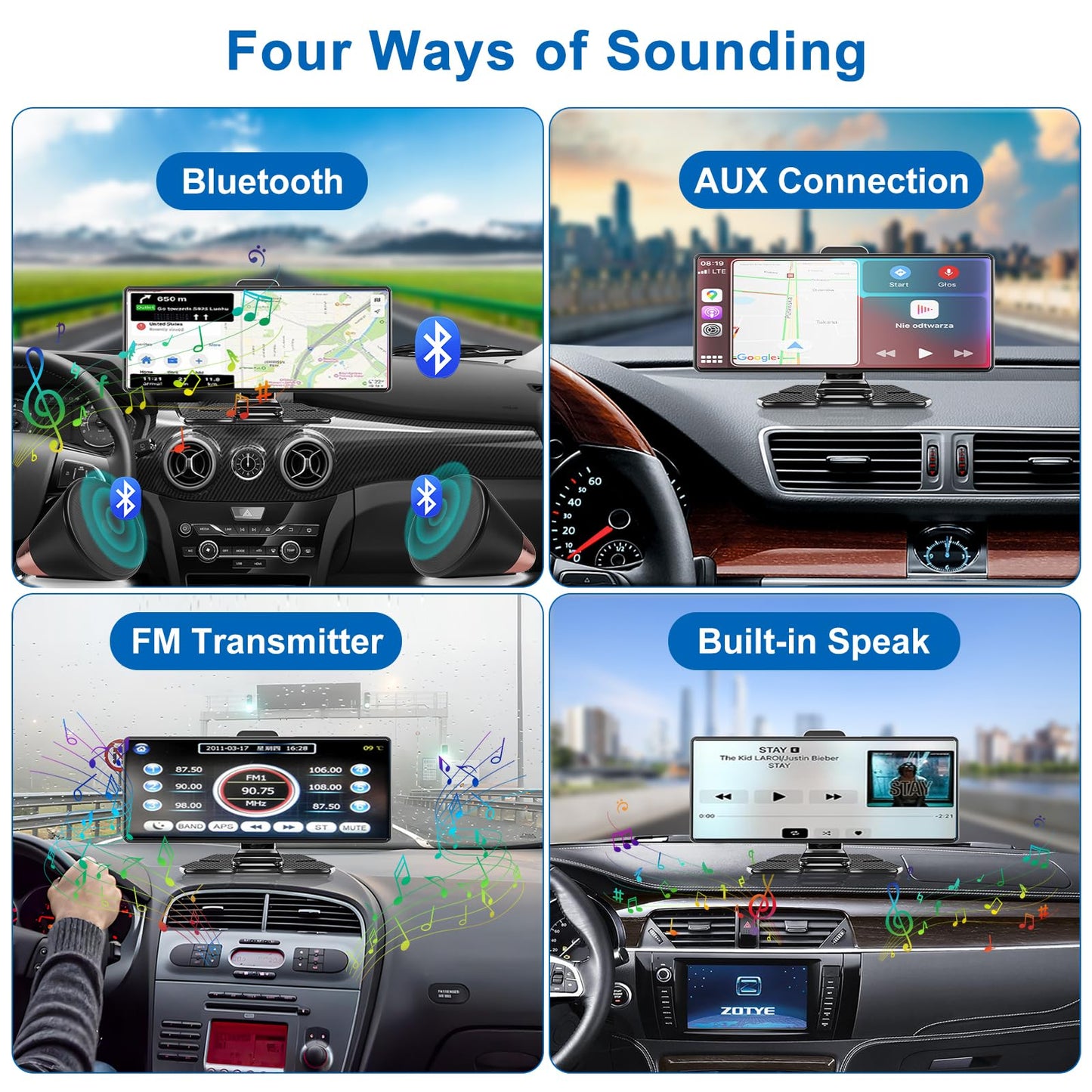 Wireless Car Stereo with Apple CarPlay and Android Auto, 4K Front Dash Cam, 10.26" Touch Screen CarPlay Radio, Loop Recording, 1080P Rear Camera, Mirror Link, GPS Navigation, Bluetooth, 64GB TF, Siri, FM Radio