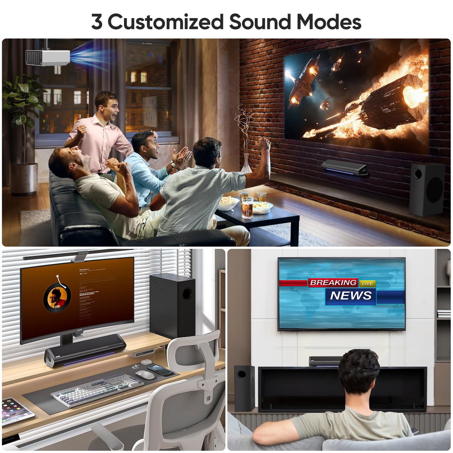 17-inch TV Soundbar - 2.1 Channel Surround Sound System with Adjustable Bass, Volume Indicator, and Bluetooth/Optical/AUX Input for PC and Projector