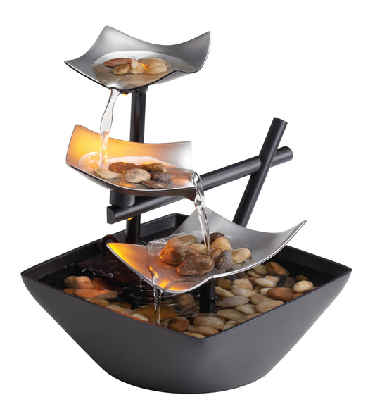 Tabletop Water Fountain with LED Lighting – Indoor Zen Décor with Pump & River Rocks (8.25")