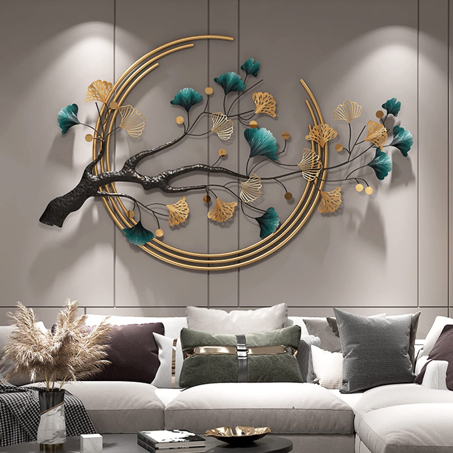 Luxury Metal Ginkgo Leaf Wall Art – Handmade Nature-Inspired Sculpture (110×68cm)