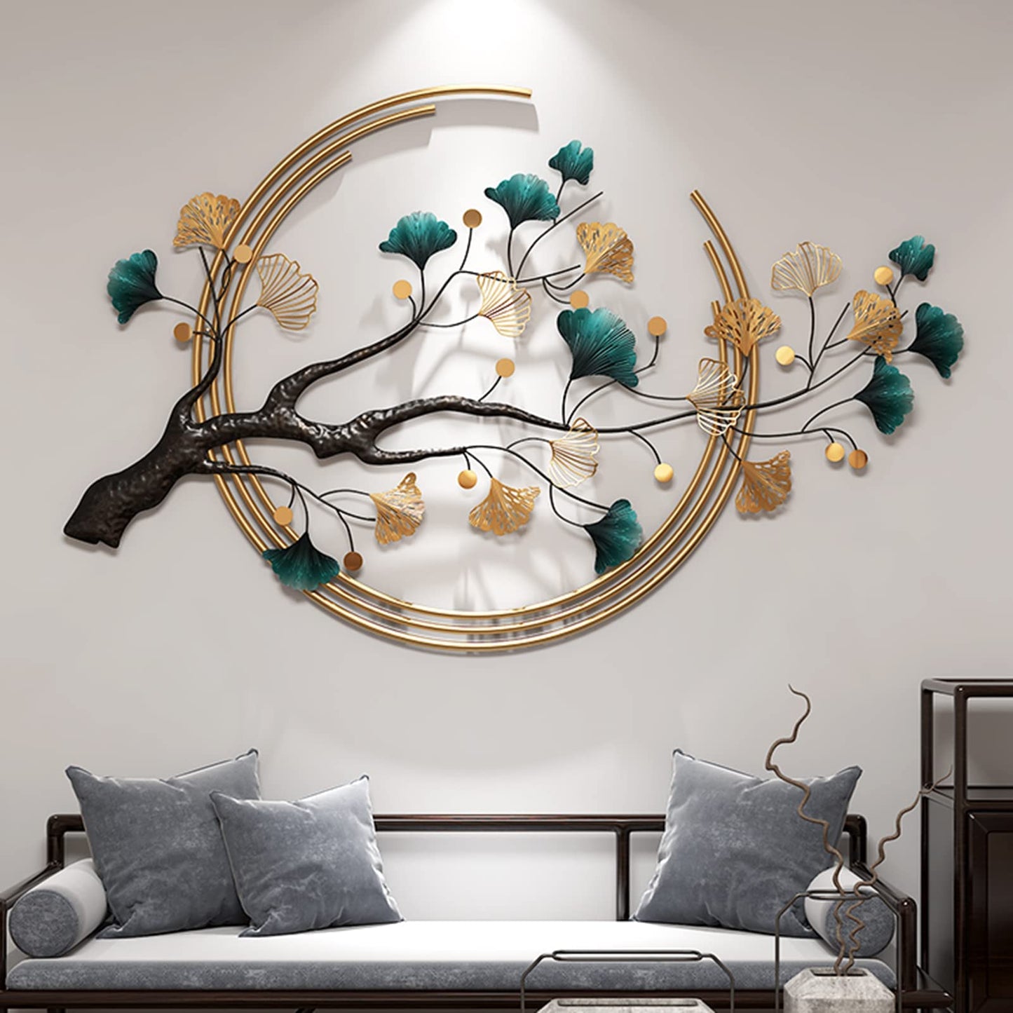 Luxury Metal Ginkgo Leaf Wall Art – Handmade Nature-Inspired Sculpture (110×68cm)