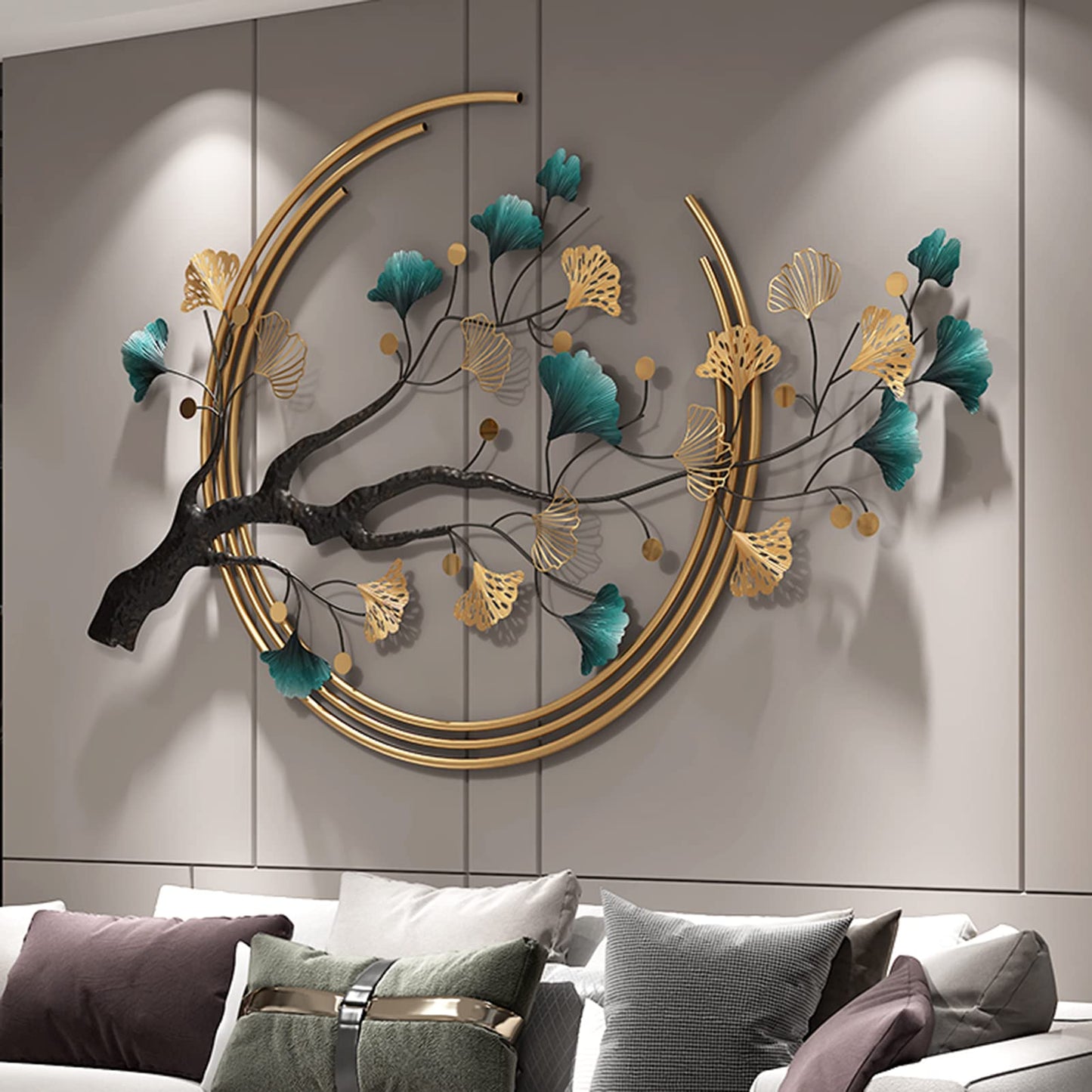 Luxury Metal Ginkgo Leaf Wall Art – Handmade Nature-Inspired Sculpture (110×68cm)
