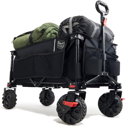 TIMBER RIDGE Folding Festival Trolley with Brakes – 200L Heavy-Duty Beach & Camping Cart, Adjustable Handle & Cover Bag, 100kg Capacity for Outdoor, Garden & Picnic Use