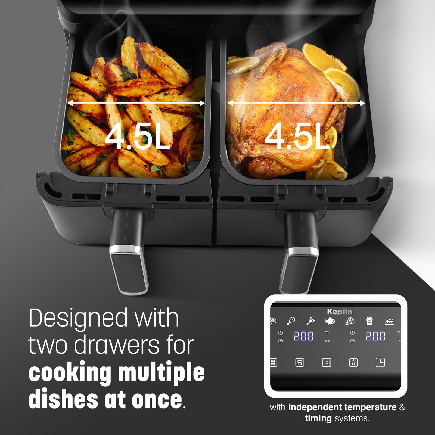 9L Dual Zone Air Fryer – 2700W Energy-Saving Cooker with 6 Cooking Functions, Extra-Large Capacity for Healthy Meals, Roast, Bake, Dehydrate, Crisp – Family Size (9L)