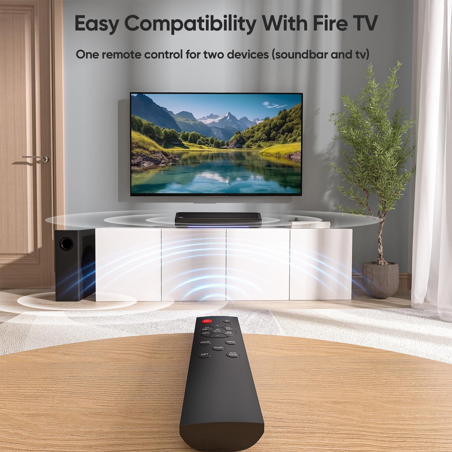 17-inch TV Soundbar - 2.1 Channel Surround Sound System with Adjustable Bass, Volume Indicator, and Bluetooth/Optical/AUX Input for PC and Projector