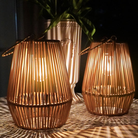 Solar Lanterns Outdoor – 2 Pack Waterproof Hanging Rattan Solar Lights for Garden, Patio, Yard, Porch, Trees & Pathway Decoration