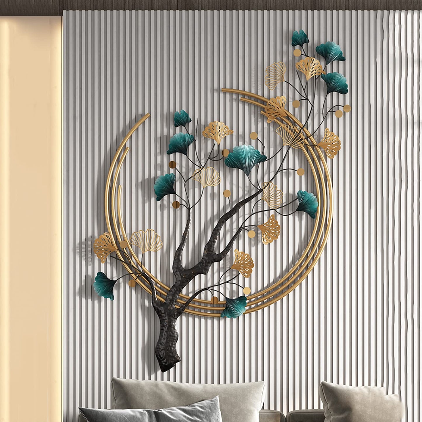 Luxury Metal Ginkgo Leaf Wall Art – Handmade Nature-Inspired Sculpture (110×68cm)